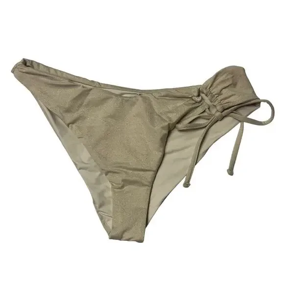 L*SPACE Shimmer Amal Bottom Classic Bone White Ruched Side Tie Stretch Large NEW - Picture 6 of 10